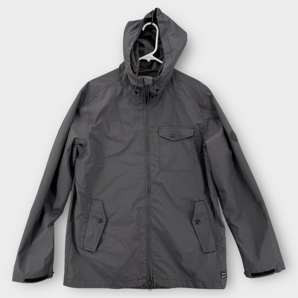 O'Neill Hooded‎ Jacket Mens Medium Gray Full Zip Nylon Waterproof Windbreaker